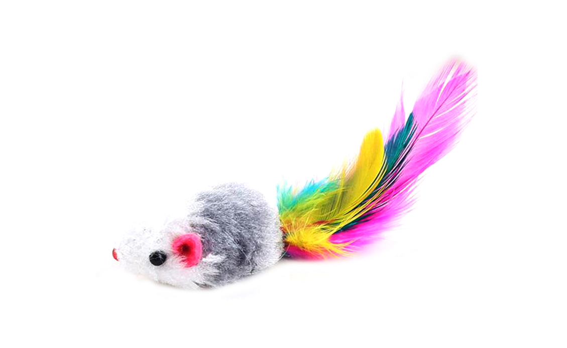 АВС Pet Игрушка для кошек "Мышка с погремушкой" с мехом и перьями